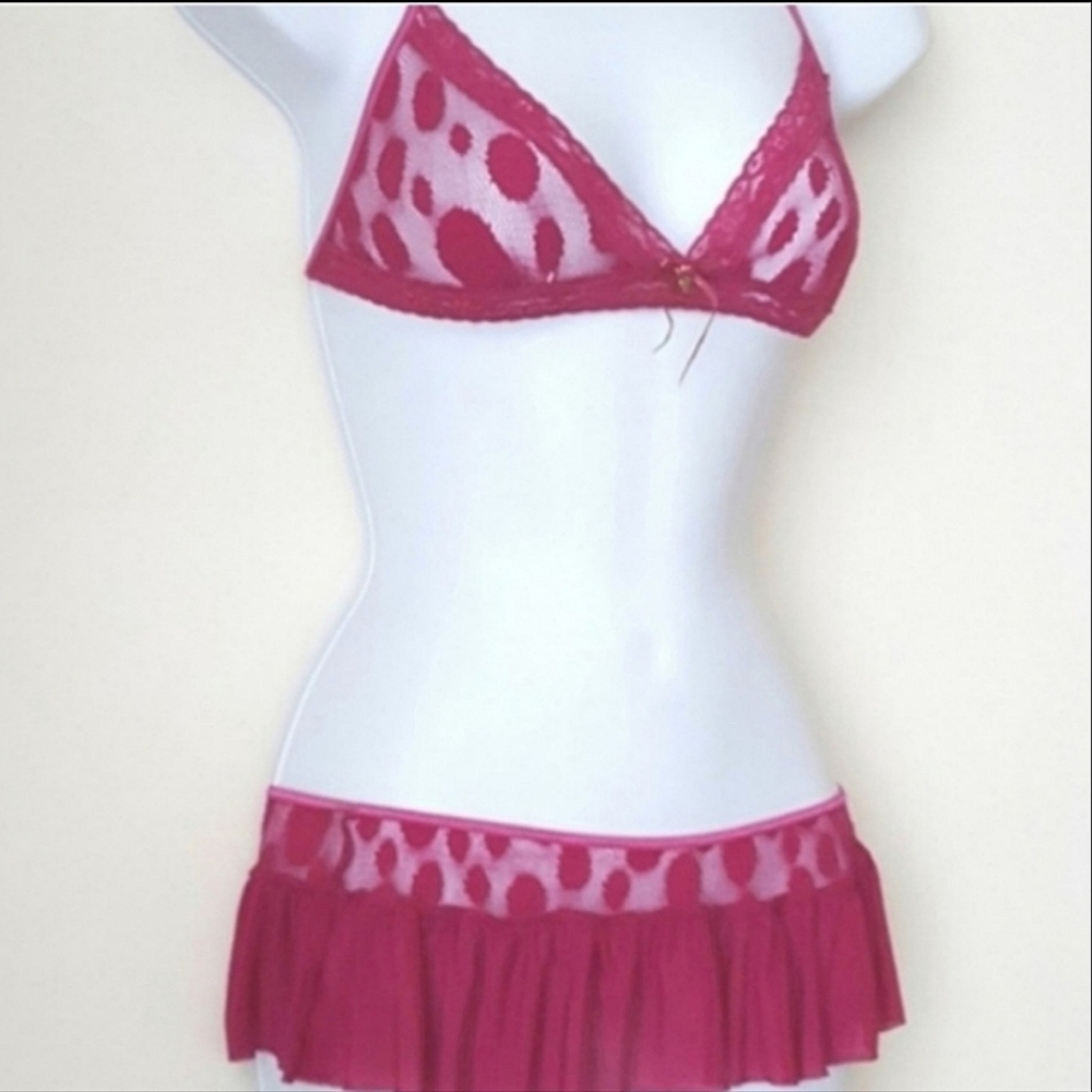 Dot Mesh Bra Skirt Set Baci Lingerie Fuchsia Magenta Pink